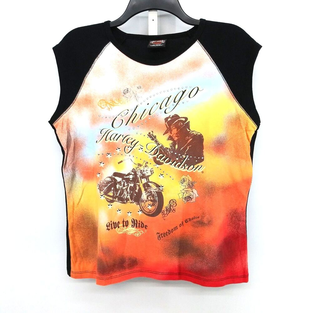 Harley-Davidson Shirt Womens Size 2X Colorful Sleeveless Chicago Harley Davidson